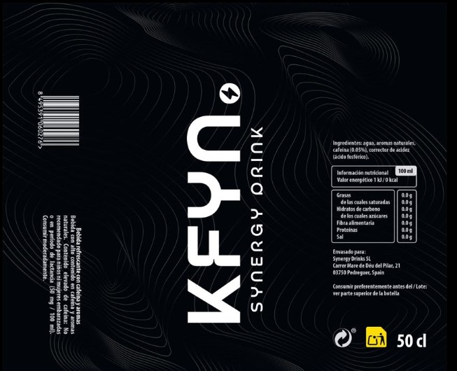 Etiqueta del producto KFYN de Synergy Drinks